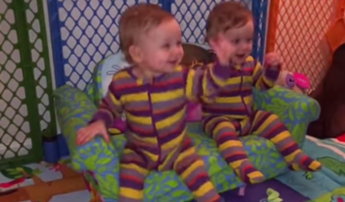 Lovely Identical Twins Show Some Dance Moves When They Hear The Chicken Song