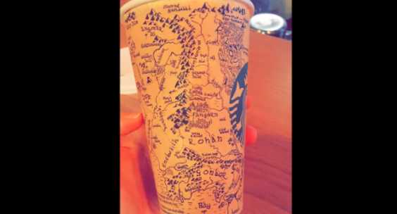 Guy Spends 5 Hours Drawing Detailed Map Of Middle-Earth From Lord Of The Rings On A Starbucks Coffee Cup