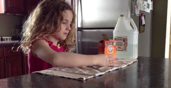 Girl Build A Baking Soda Erupting Volcano Experiment, Hilariously Poured Herself With Vinegar