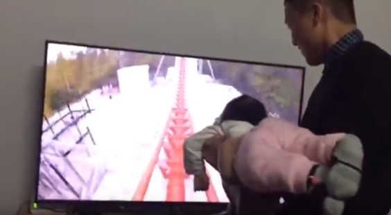 Cool Father Lets Baby Experience Roller Coaster Ride In A Different way