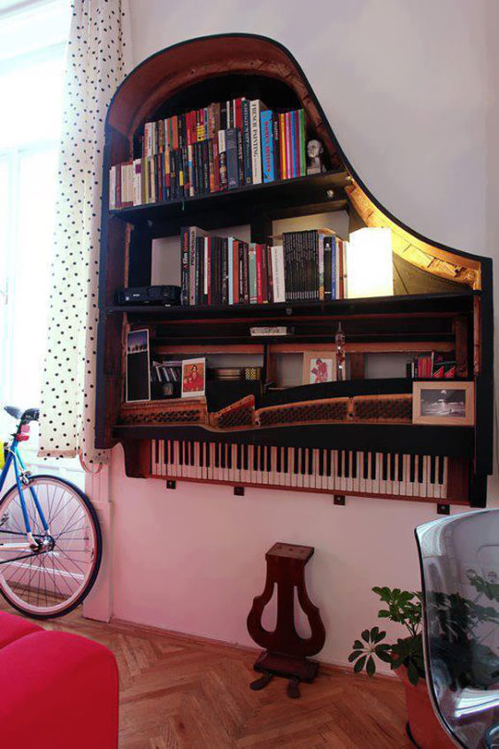 1. Old Piano Turned Into Book Shelf